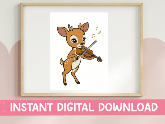 A Gentle Fawn Playing Violin Embroidery Design